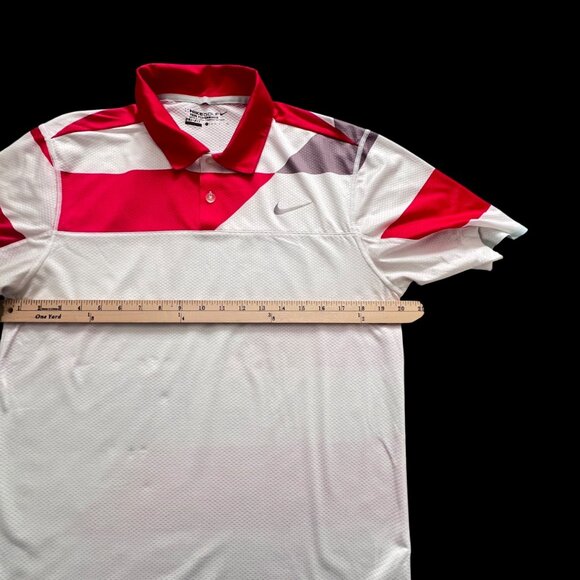Nike Golf Dri-Fit Tour Performance Polo Shirt Mens S Red White Color Block Mesh - Picture 7 of 9